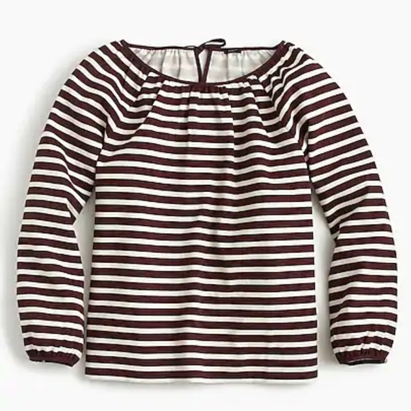 J. Crew Striped Peasant Top in Maroon - Picture 2 of 3